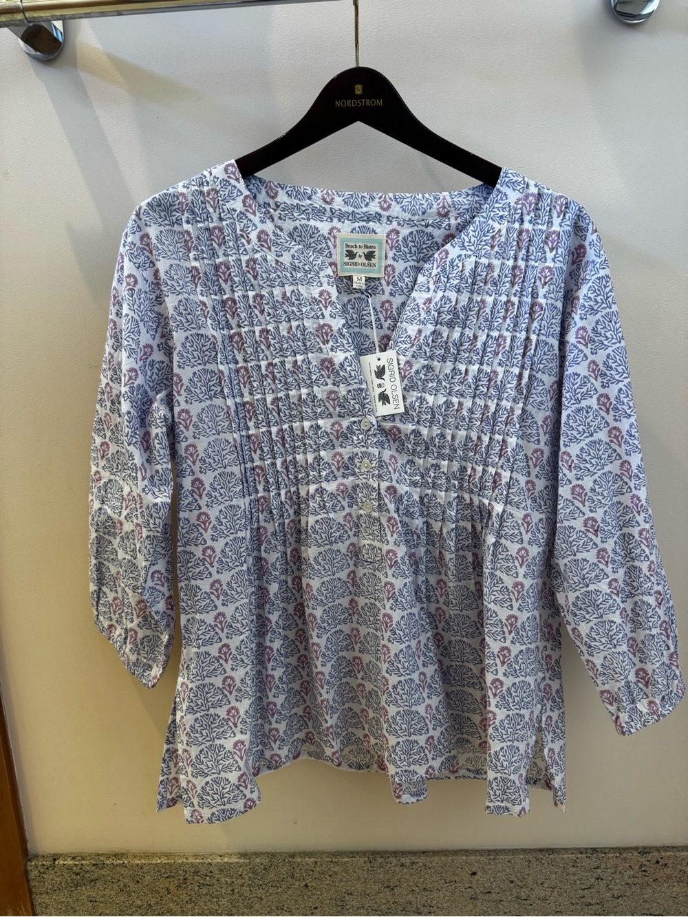 Sigrid Olsen Lili Blouse with Blue & Pink Floral Arbor Print